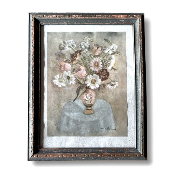 Lucile Blanch Drawing Still Life Flowers in a Vase Framed American Artist - Picture 1 of 9
